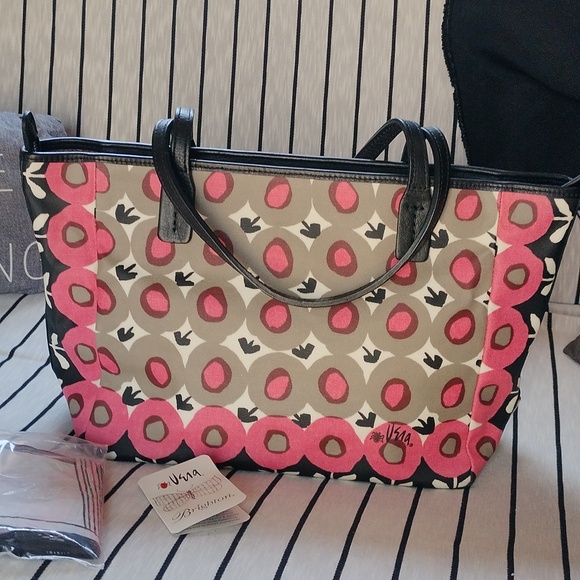 🎁💝NWT Brighton ❤️s Vera pink, black and grey canvas and leather tote bag. - Picture 10 of 16